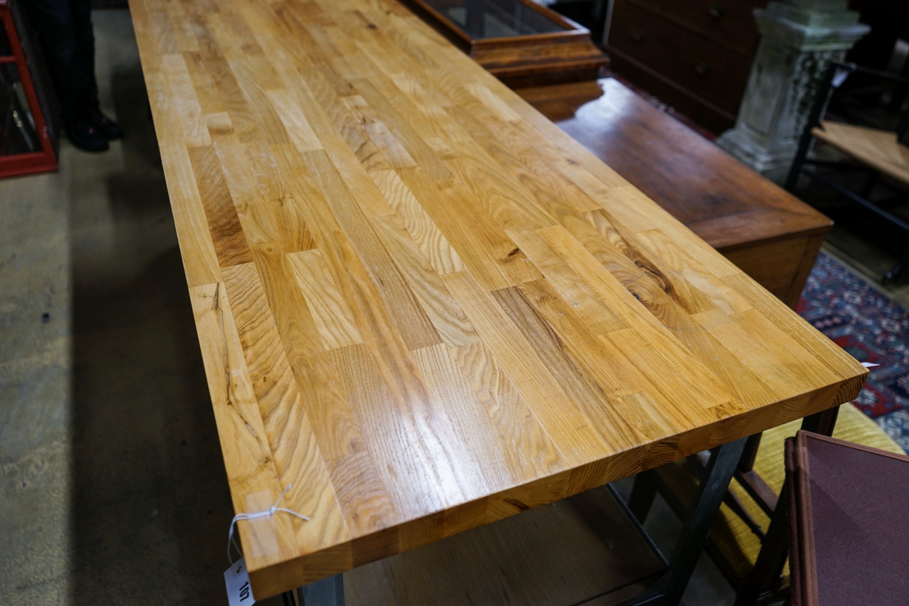 A glazed shop counter now as a kitchen island with removable wood worktop, length 212cm, depth 63cm, height 93cm